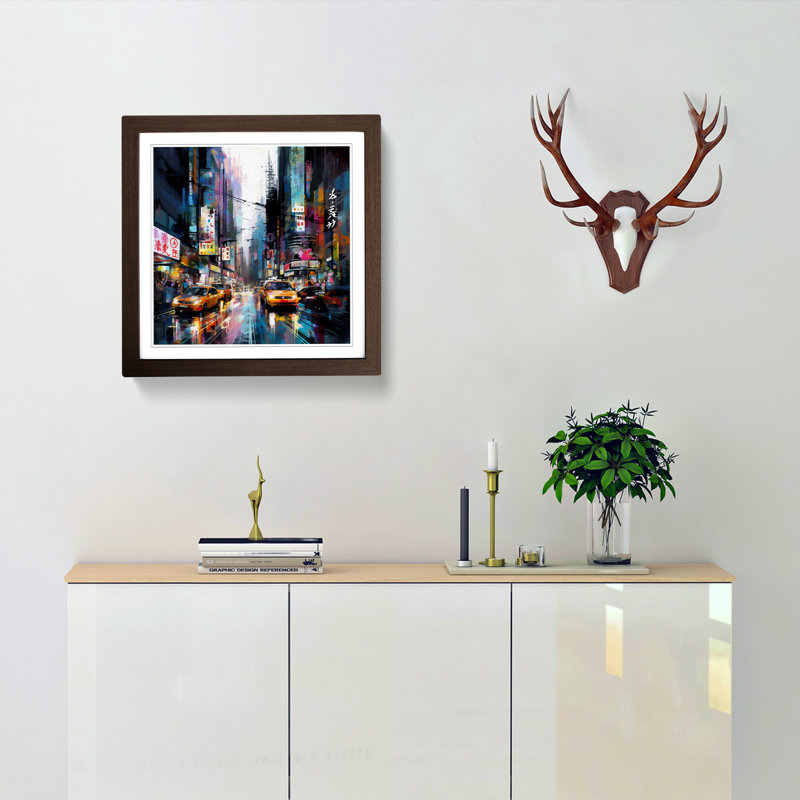 City Of Tokyo Abstract Art No.3 - Single Picture Frame Print on Wood, Walnut