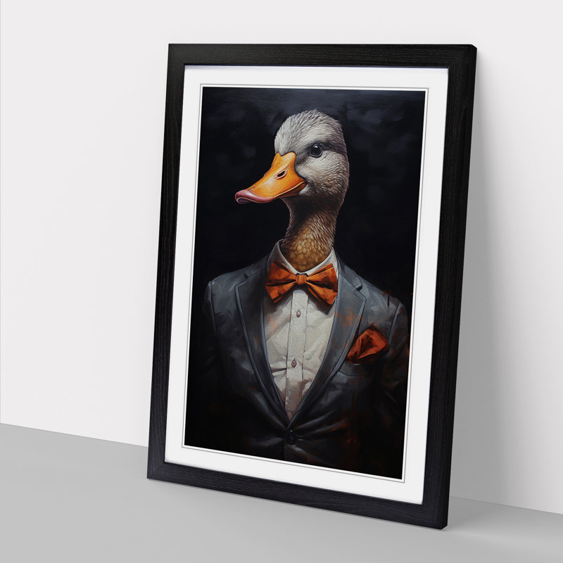 Duck In A Suit - Single Picture Frame Print on Wood, Black Framed, 64cm H x 46cm W