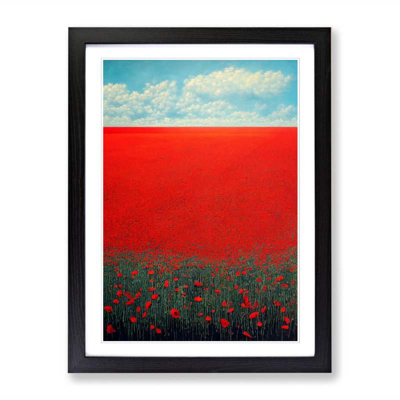 Contemporary Poppy Flower Field Vol.3 1 Piece Single Picture Frame Wall Art, 34cm H x 25cm W, Black Framed