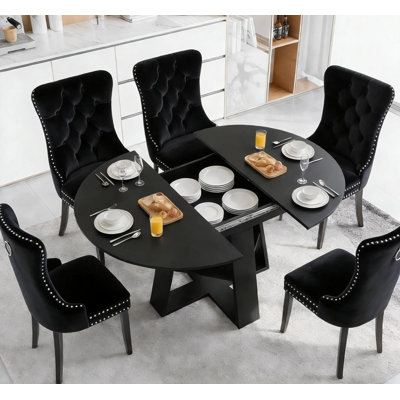 Extendable Dining Table Set, 43"-59" Round to Oval Expanding Kitchen Table with Velvet Tufted Dining Chairs, Space Saving Extendable Dining Room Table