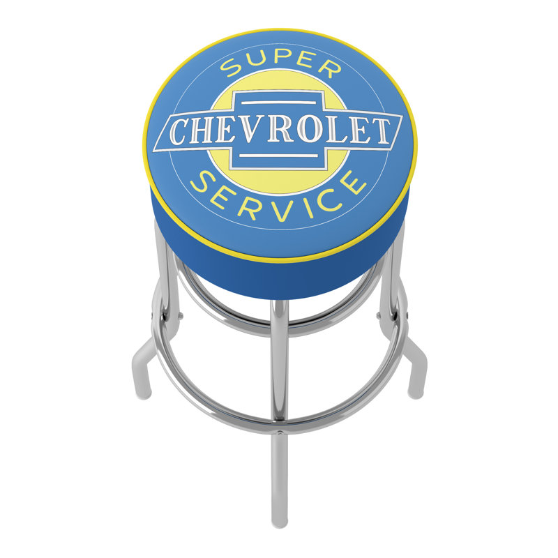 Blue and Chrome Swivel Backless Metal Bar Stool