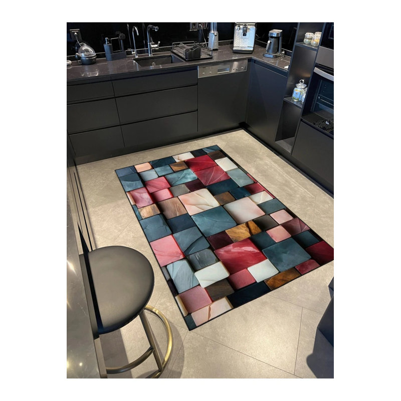 Multicolored Marble Stone Patterned Woven Floor Carpet, Round 5'