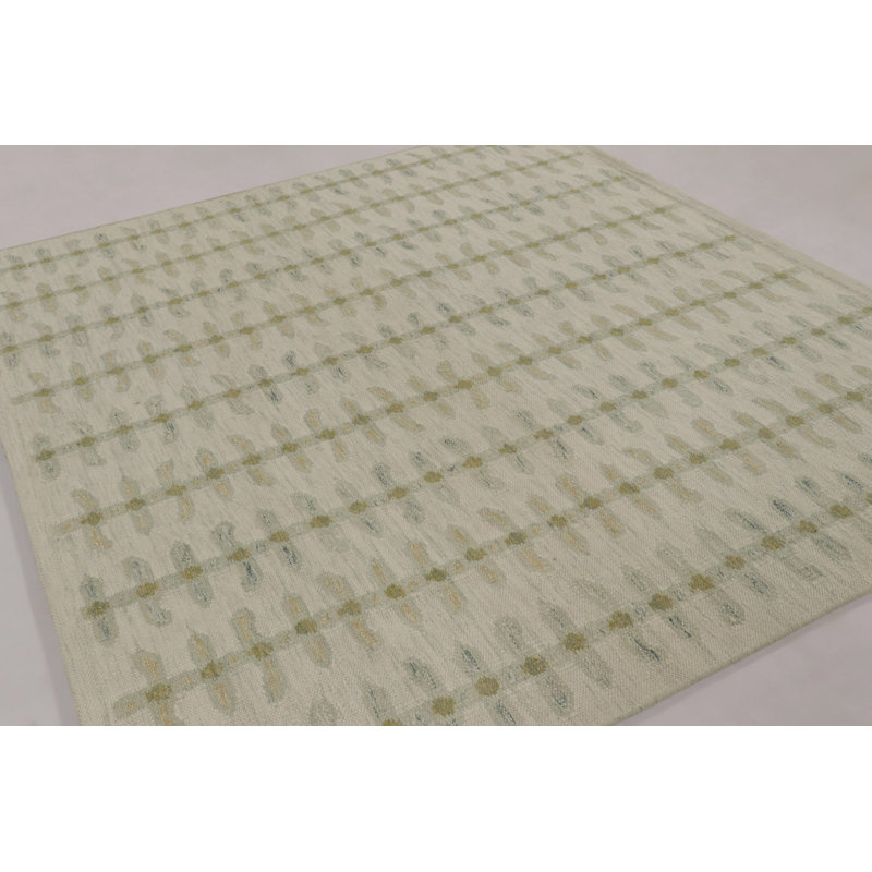 Scandinavian Kilim Wool Geometric Area Rug, Rectangle 10' x 14'