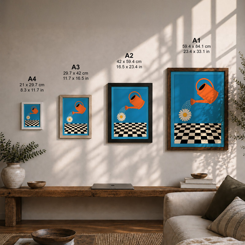 Daisy in Bloom Modern - Framed Print, A4 - 29.7 x 21.0 cm, Walnut