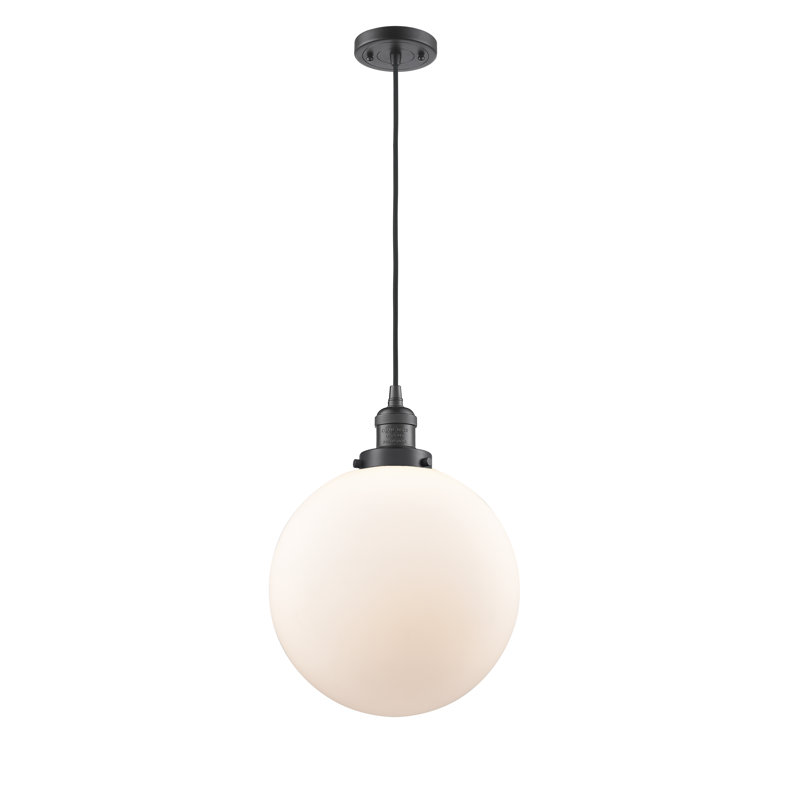 Luminaire sphère suspendu 1 lumières simple Lorene, Blanc mat, Ampoule non incluse, Bronze huilé