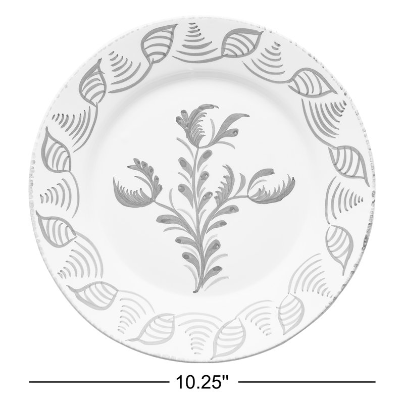 Assiette plate Casa Nuno, bleu et blanc, 3 fleurs / coquillages, ensemble de 2