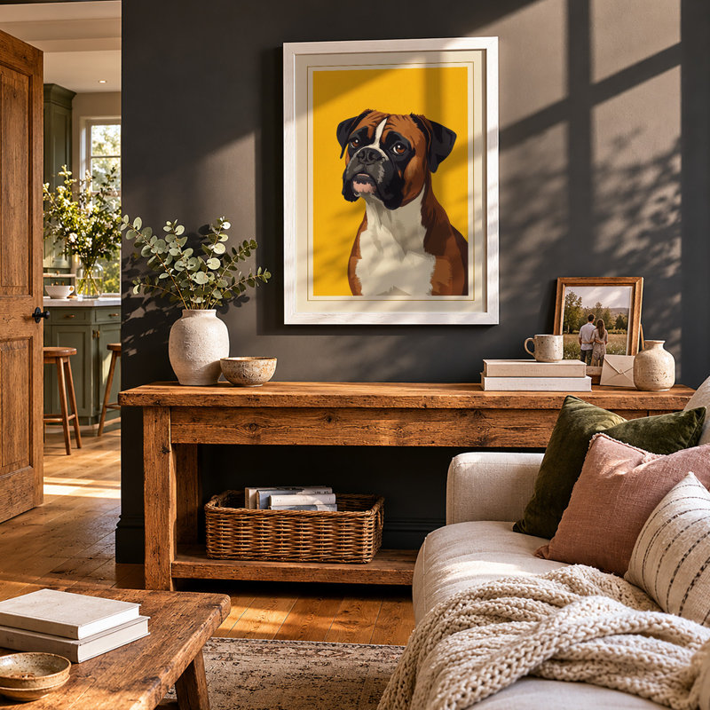 Boxer Portrait Modern - Framed Print, A3 - 42.0 x 29.7 cm, White