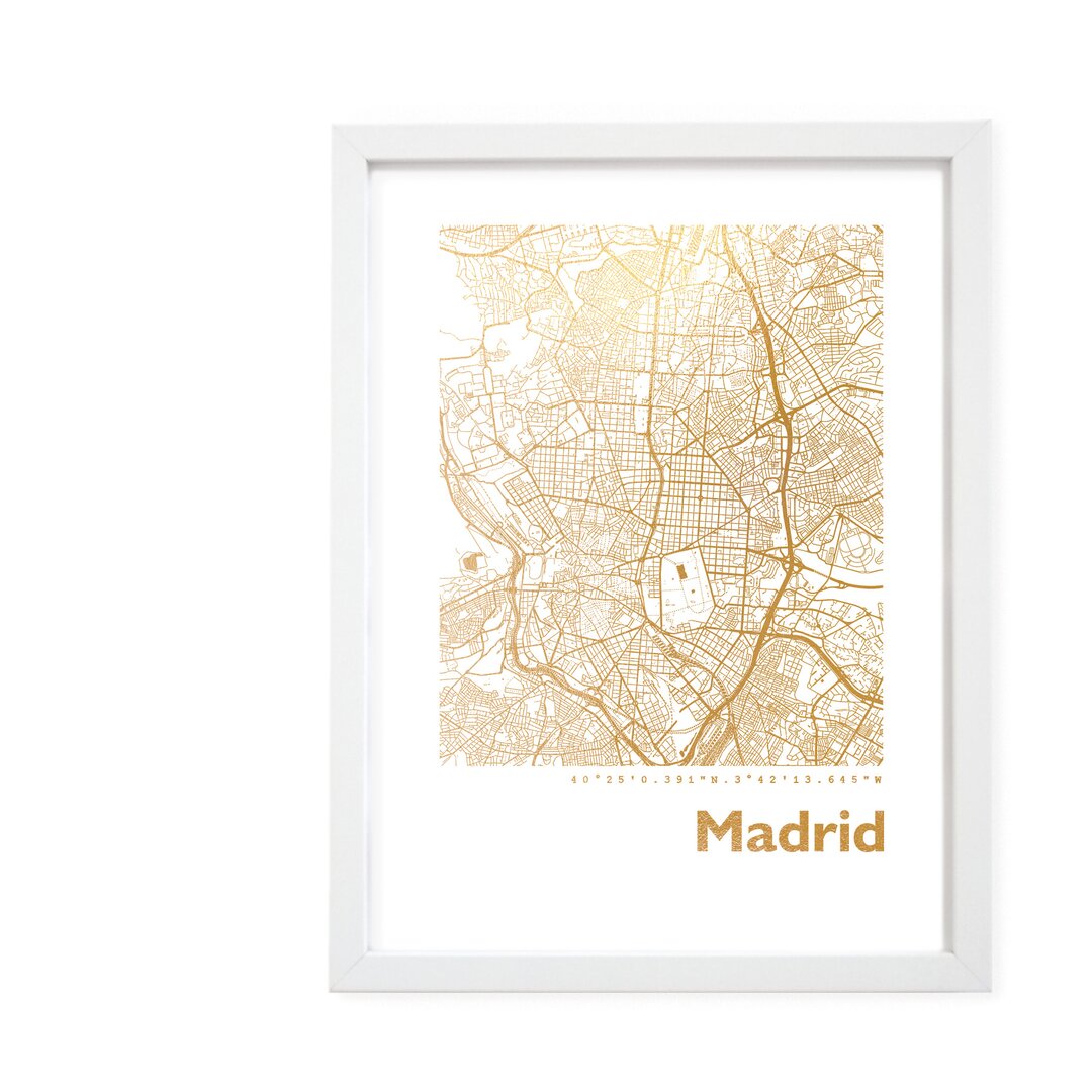 Gerahmtes Papierbild - Grafikdruck „Madrid Map”