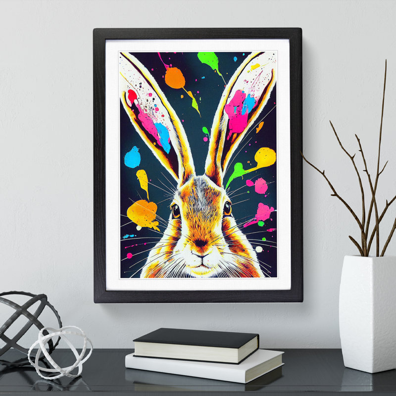 Paint Splashed Hare - Framed Print, Black, 64cm H x 46cm W x 2cm D