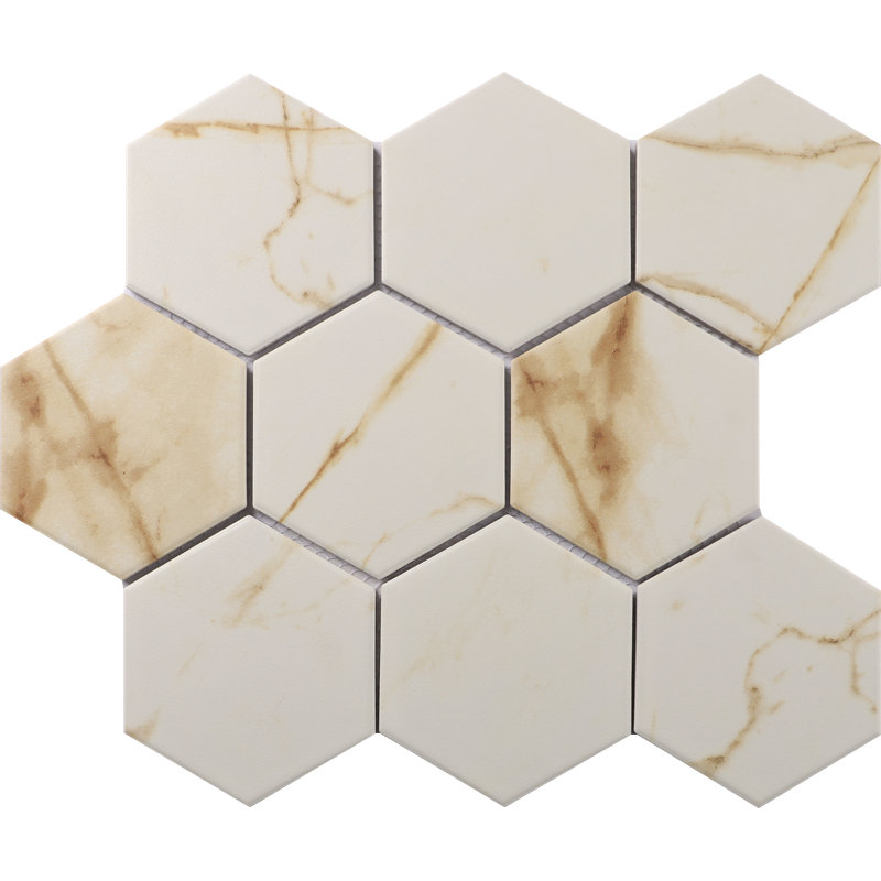 Carreau de mosaïque en porcelaine alvéolaire pour mur et plancher 4 po x 4 po Perfection, Or Calacatta