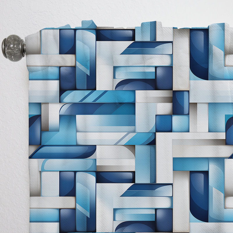Blocs géométriques blancs et bleus Harmony II - Rideau moderne - Velours obscurcissant - 1 panneau, L 52 po x L 120 po