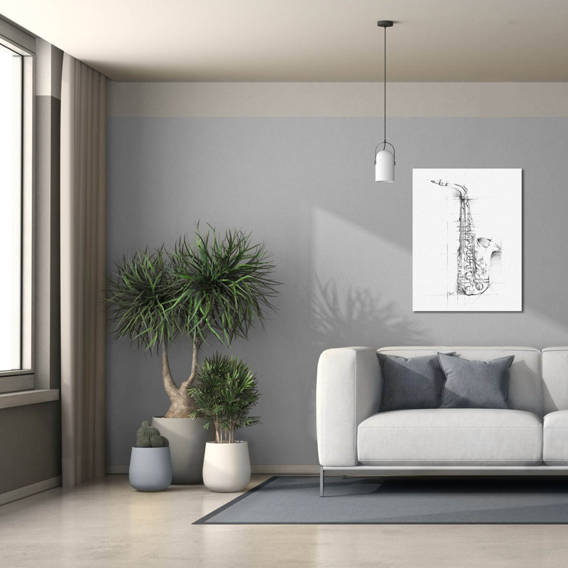 «Saxophone Sketch» par Ethan Harper, art mural sur toile, H 34 po x l 26 po x P 1,5 po