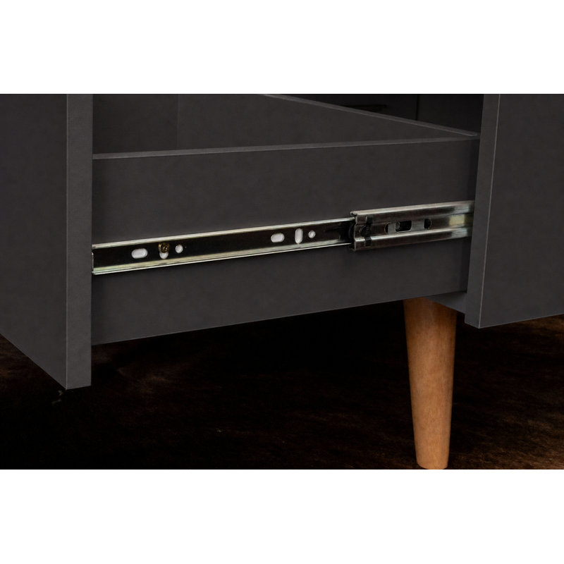 Meuble télé moderne pour téléviseurs jusqu'à 45 pouces, centre multimédia avec porte, tiroir, tablette ouverte et système de gestion des câbles, graphite