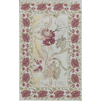 Needlepoint Azm One-of-a-Kind Hand-Knotted High-Quality Red/Ivory/Green Area Rug