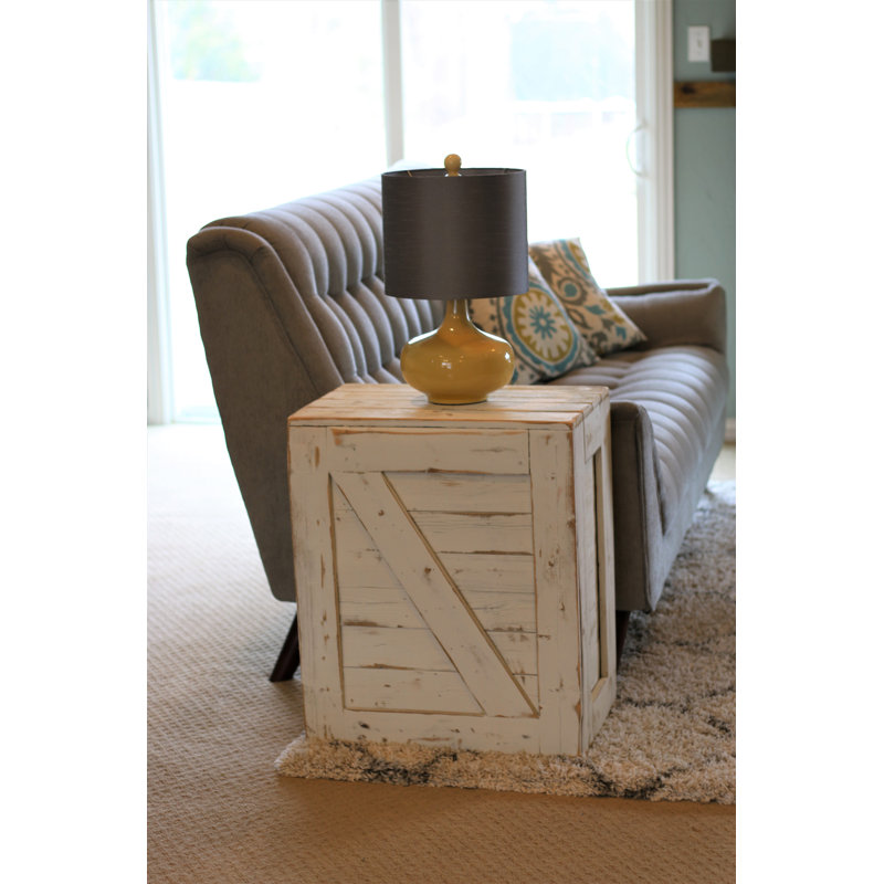 Table de bout en bois massif Menendez, Blanc