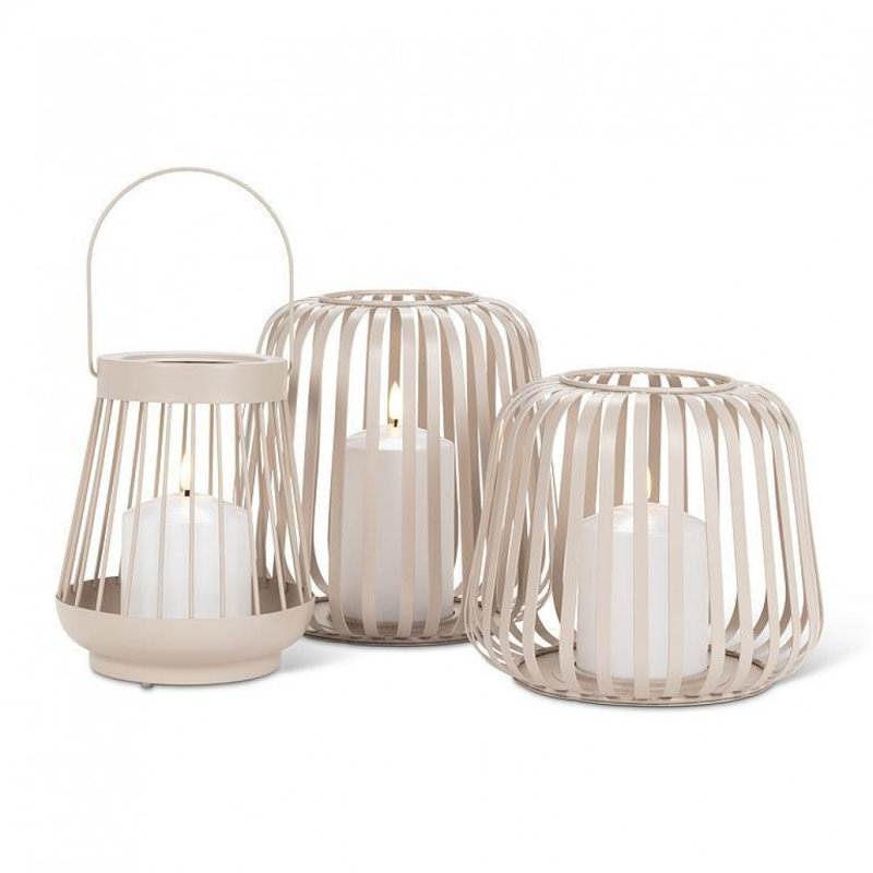 Grande lanterne cage avec lanterne à DEL, Sable, blanc, H 6,50 po x l 7,50 po x P 7,50 po