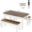 Ensemble de table de salle à manger 55 pièces 3 pièces pour 4 à 6 personnes 55 po - Table de salle à manger et de cuisine peu encombrante avec 2 bancs rabattables - Mobilier rustique en bois et en métal pour petits espaces, coins repas - blanc et brun