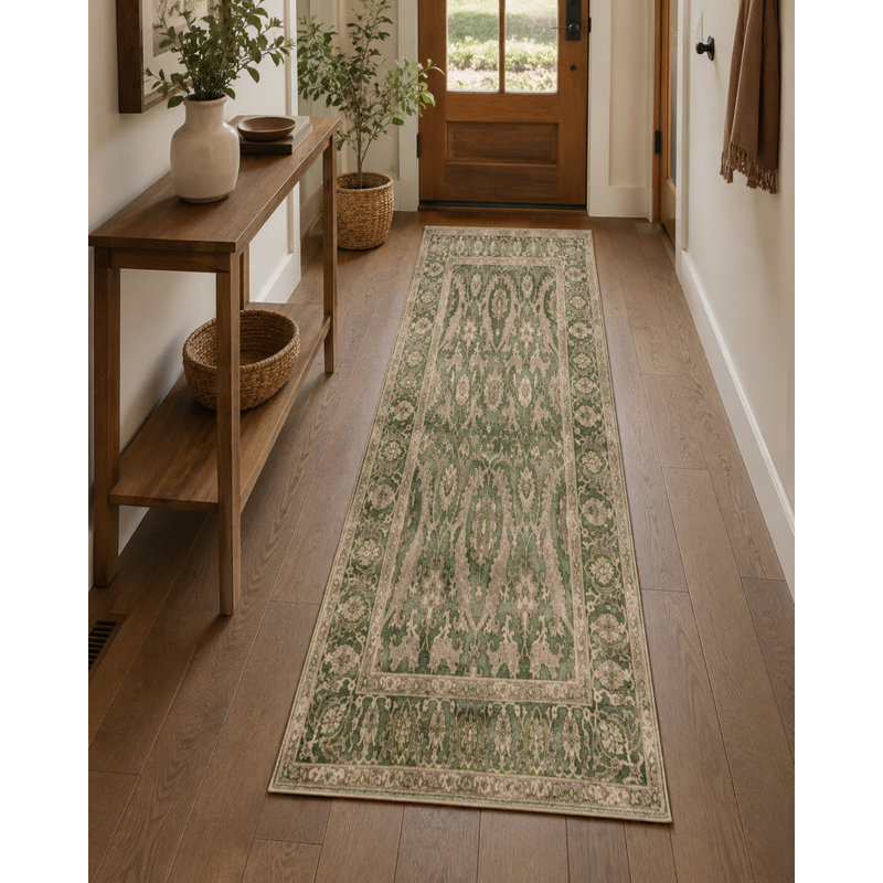 Tapis décoratif vert marocain beige en polyester doux au toucher, Rectangle 2'8" x 5'