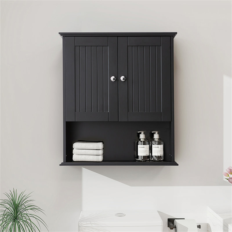 Upgraded Bathroom Wall Cabinet Over The Toilet Storage Cabinet Wall Mounted Storage Cabinet Wooden Medicine Cabinets, Black