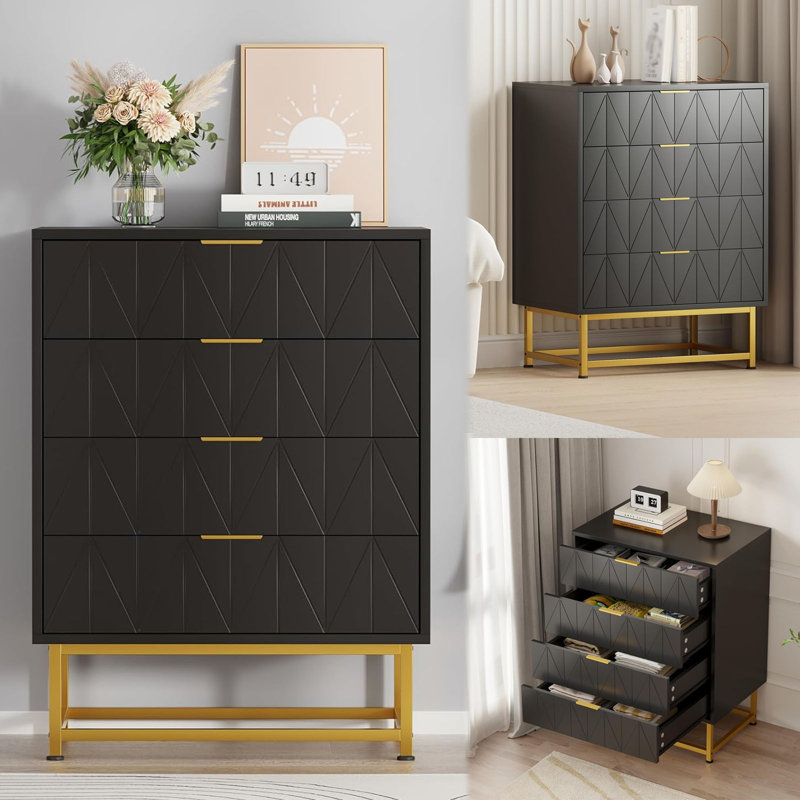 Commode 4 tiroirs Modern Design , Noir, noir, noir, noir