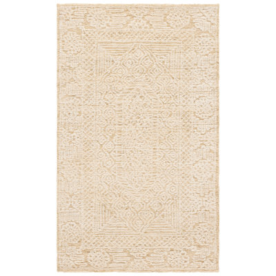 Creger Textural Hand Tufted Wool Cotton Oriental Rug in Gold/Ivory