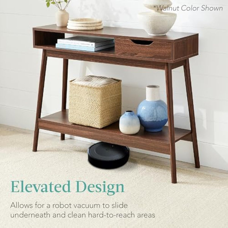 Gray Wood and Metal Console Table with Storage Shelves