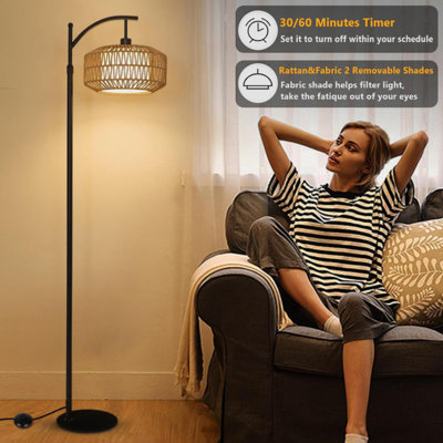 Arc Floor Lamps For Living Room, Dimmable Rattan Floor Lamp With Remote & LED Bulb, Mid Century Modern Standing Lamp With Double Shades, Boho Farmhous -  Bayou Breeze, 90EB3C57520A4F33A4FAAA095C7E066F