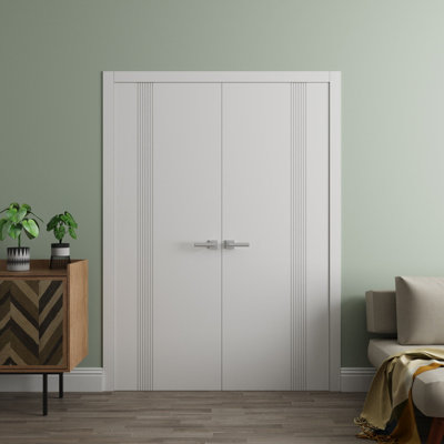 Portes doubles intérieures intérieures - Essentiel 0777 - Cadre de panneau intérieur en bois massif - Portes de chambre à coucher pour garde-robe moderne