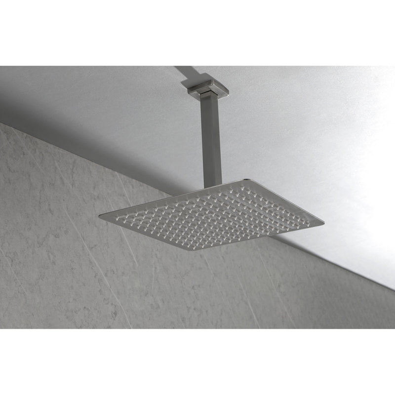 Bathroom Rain Shower Head In Brushed Nickel - High , Water Saving, Stainless Steel, Self-Cleaning Nozzle, Compatible With Standard Arms For Works Arm