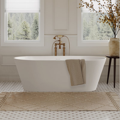 63" L x 63" W Freestanding Soaking Solid Surface Bathtub