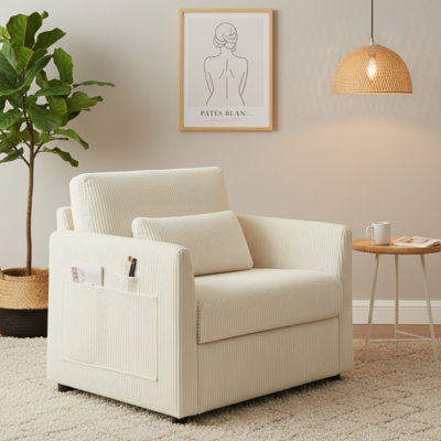 Jaqaun 38" Upholstered Corduroy Accent Chair with Pillow by Latitude Run