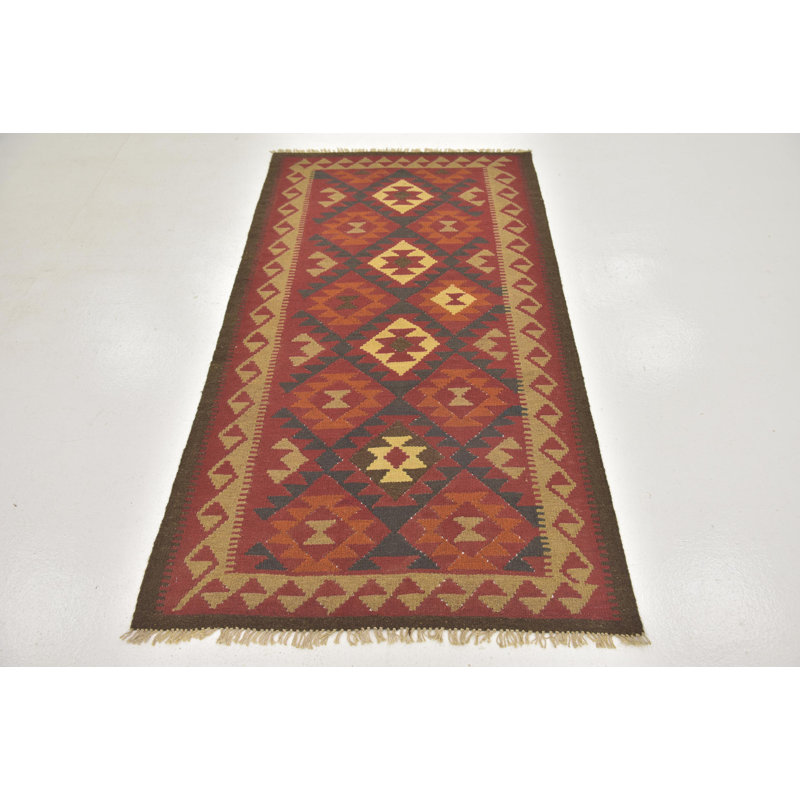 Tapis de zone en laine rouge/brun clair 3 pi 6 po x 6 pi à la main one-of-kind noué la Lorain
