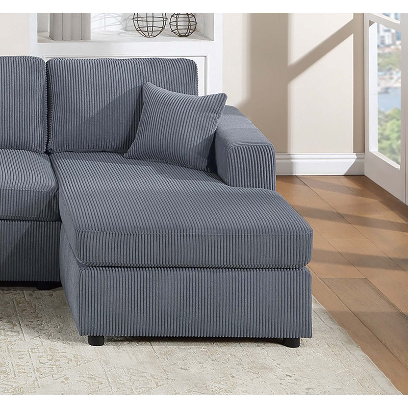 2Pc Sectional Set, Dark Gray Corduroy