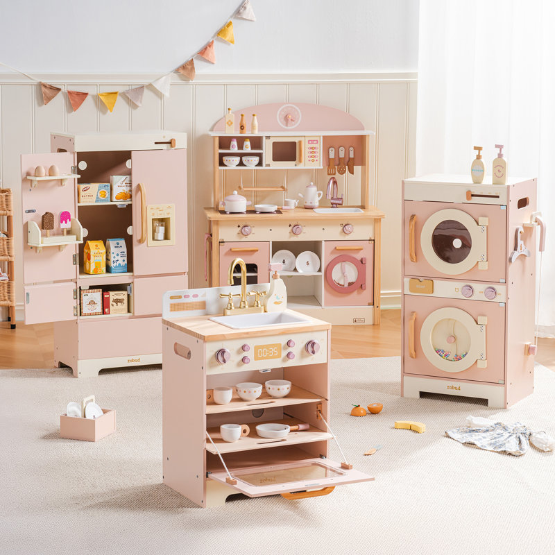 Kitchen Playset With Refrigerator, Dishwasher, Washer and Dryer playset. Wooden Play Kitchen & Accessories Set