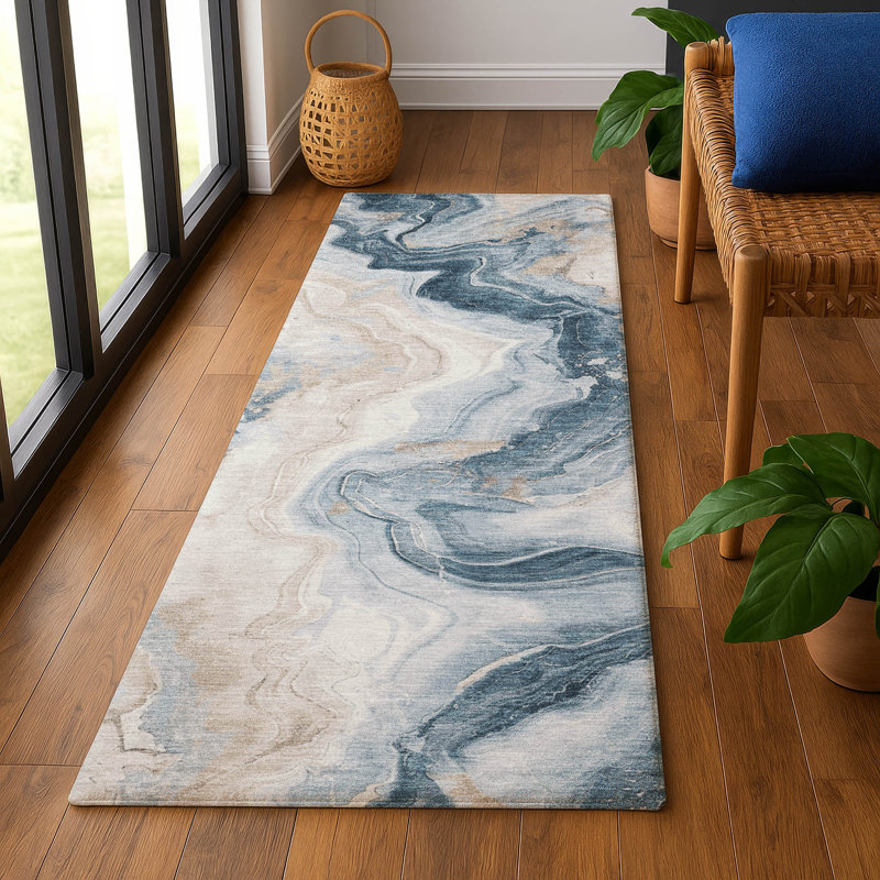 Premium Machine Washable Chelston AMF1862 Swirls Rug, Runner 2'3" x 7'6"