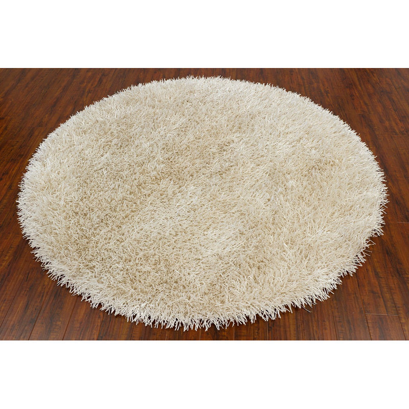 Hand Loomed Modern Area Rug in White, Round 7'9"