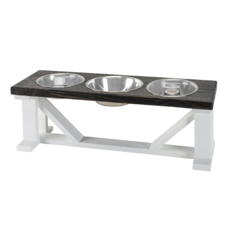 Mangeoire lente surélevée pour animaux de ferme, 16", Blanc / Ébène