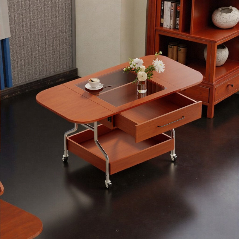 Table basse extensible moderne 47,2 po - Acajou avec roues et rangement