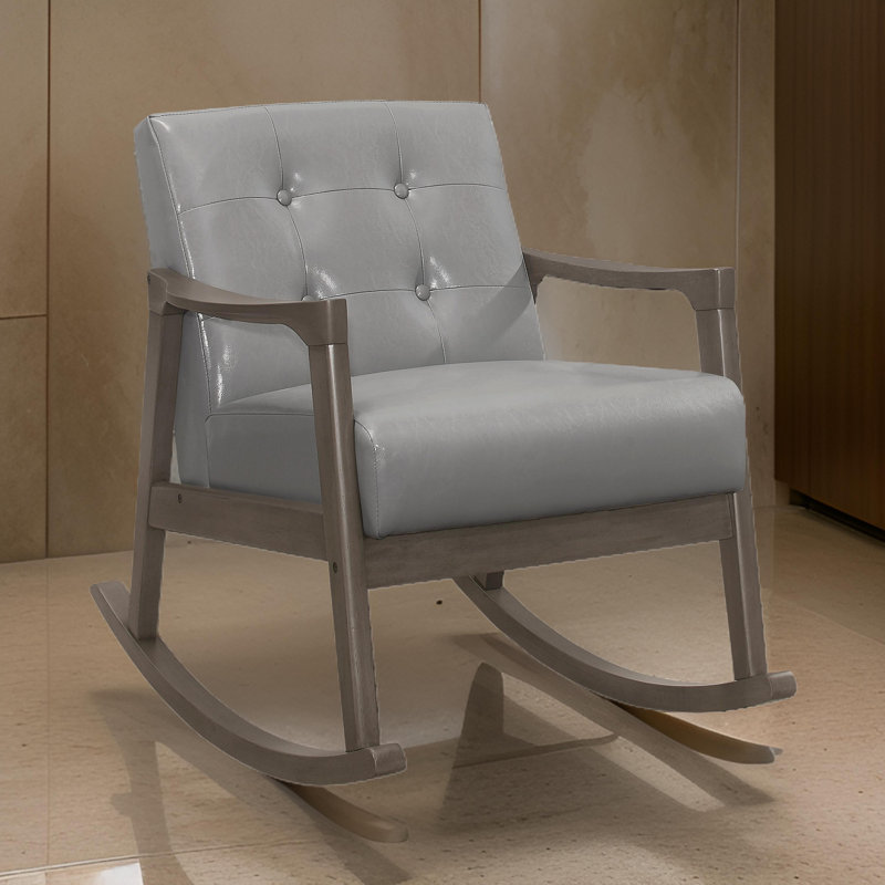 Chaise berçante en bois massif Cainon, Gris clair, Bois brun