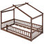 Lit simple en bois avec clôture en noyer pour cadre de maison Happiness House, offrant un espace de rêve