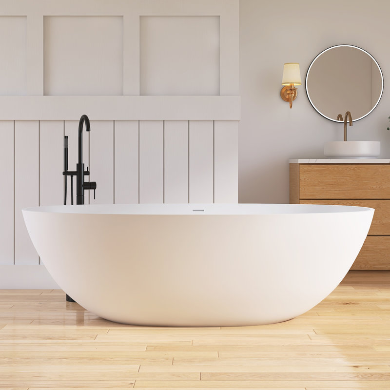 Forma 71" Freestanding Soaking Bahtutb Solid Surface Stone Resin Soaking Bathtub, White