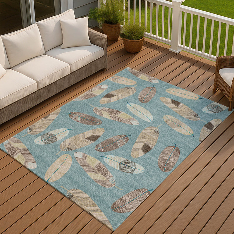 Machine Washable Indoor/Outdoor Chantille ACN2649 Botanical Rug, Teal, 9' x 12'