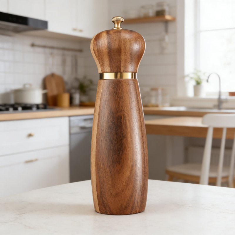 Ensemble de moulins à sel et à poivre en bois d'acacia - Moulins manuels réglables de 8 pouces avec noyau en céramique antirouille, paquet de 2 moulins à épices rechargeables pour la cuisine et la salle à manger