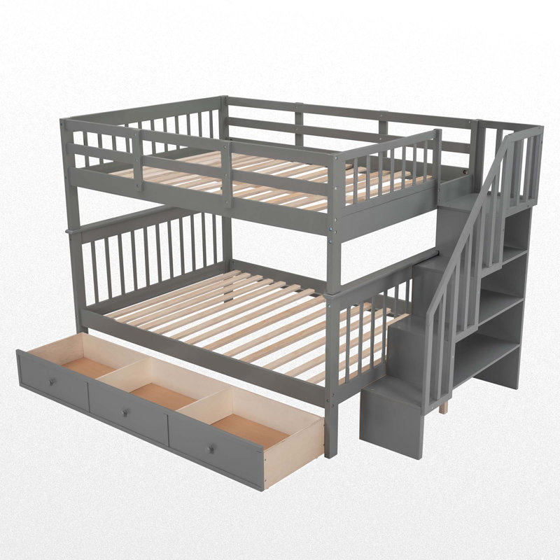 Aseante Kids Full Over Full Bunk Bed with Drawers, Gray