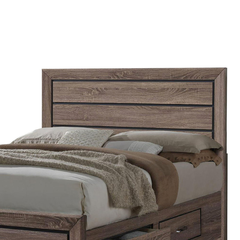 Washed Taupe Queen Bed With Versatile Storage, Transitional Ample Style