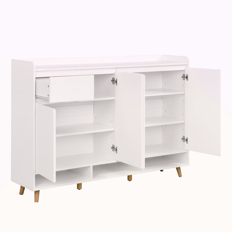 Armoire à chaussures élégante et contemporaine avec tablettes réglables, organisateur de maison minimaliste avec pieds en bois massif, buffet de rangement pour vestibule, salon