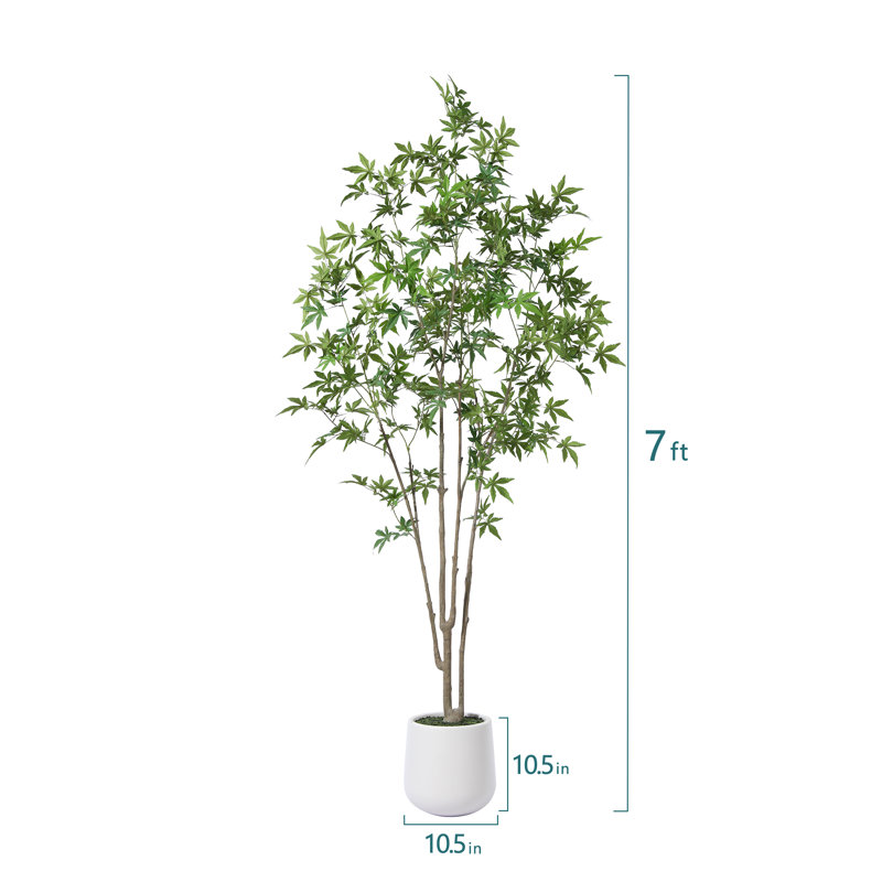 Adcock Artificial Maple Tree with Round White Planter, Pre Potted Faux Maple Tree for Home Decor, 84" H x 28" W x 28" D