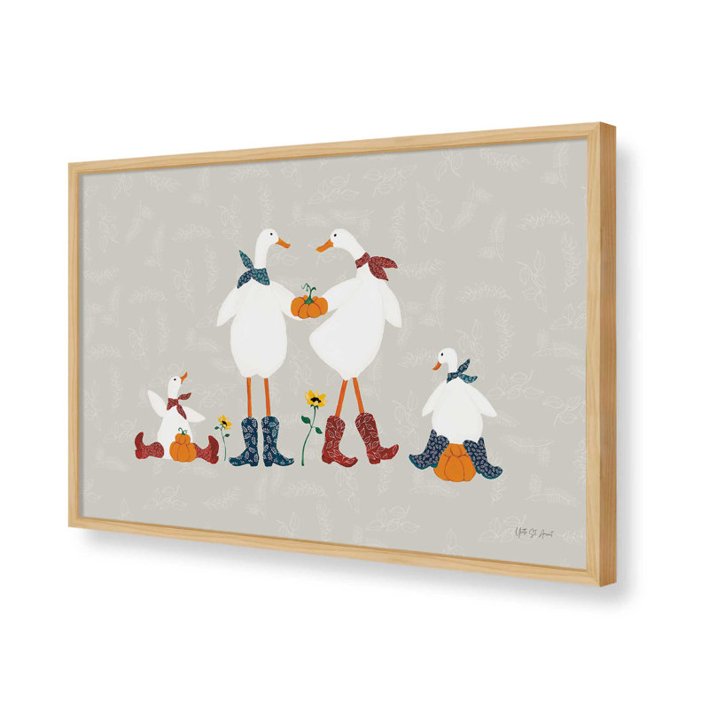 «Ducks in the Pumpkin Patch VI» par Yvette St. Amant, reproduction d'art, H 8 po x l 12 po, Brun clair
