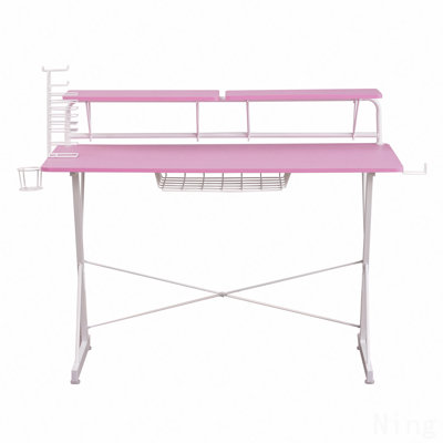 Pink Carbon Computer Gaming Desk, with Shelving