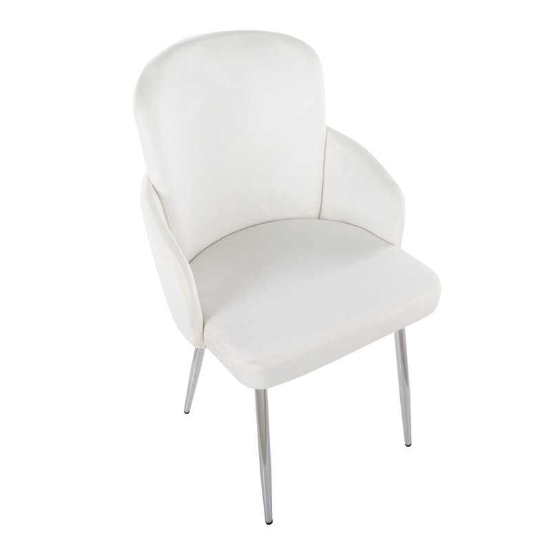 Jaquavia Fabric Upholstered Arm Chair in Cream, Chrome, Velvet Cream